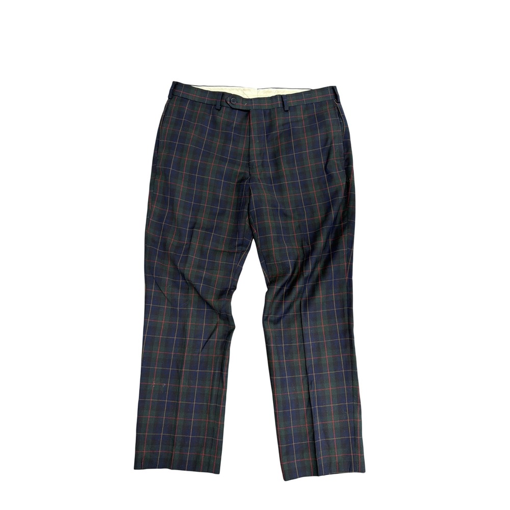 Brooks Brothers Regent Fit Plaid Wool Trousers Navy Green Red Mens 36x30